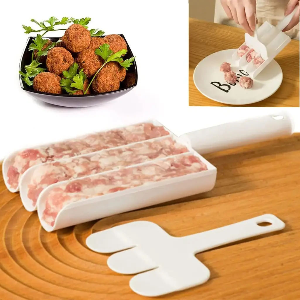 Triple Meatball Maker,Meat Baller Spoon with Cutting Spade,DIY Meatball Making Set For Hot Pot,Home Cooking Tools for Quick Cooping Cookie Dough Or Sorbet (1 Pcs) 