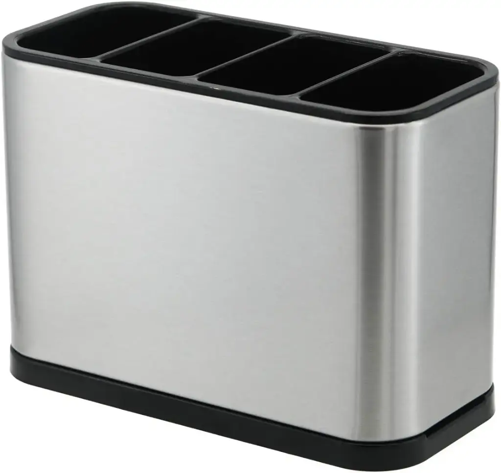 Kitchen Utensil Holder for Countertop Flatware Organizer Utensil Crock Holder Caddy Anti Slip Drip Tray Stainless Steel,7.1 x 3.4 x 5.2 inch 