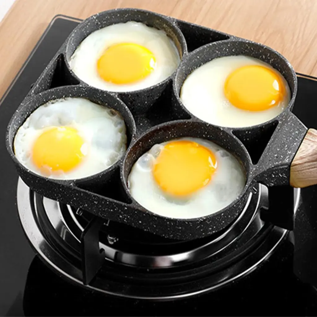 yarlung 4-Cup Fried Egg Frying Pan with Brush for Oil, Non-stick Poached Egg Pan Pancake Skillet for Burger, Omelet, Outdoor Camping