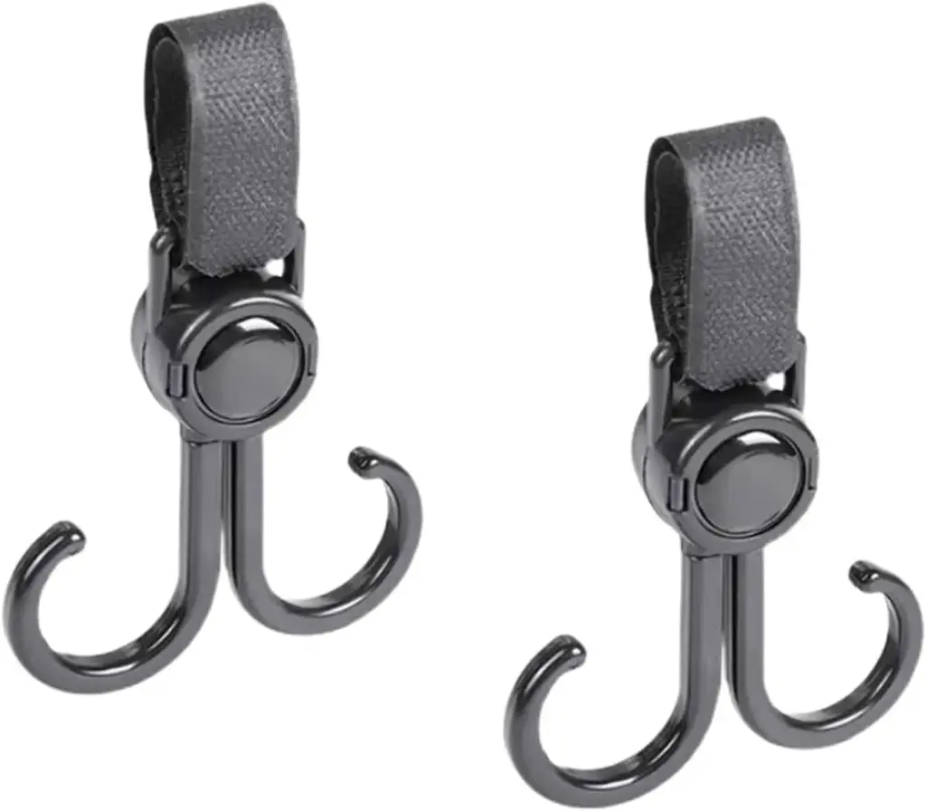 2pcs Set Double Stroller Swivel Hooks Multifunctional Adjustable Bicycle Stroller Hooks for Hanging Bags for Mommy Diaper Bag, Pushchair, Shopping Grocery, Backpack