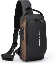 Sling Bag for Men Anti-theft USB Crossbody Shoulder Backpack Purse Waterproof PU Leather Chest Bag Travel Daily Use 