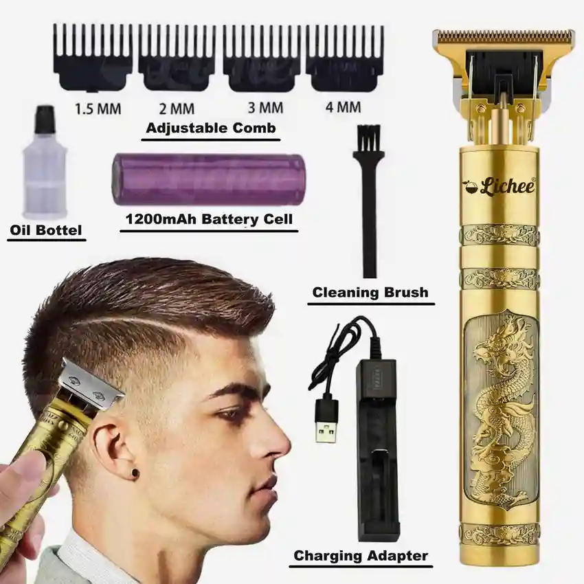 LICHEE LT-B01 Beard Hair Shaving Machine For Men,1200mAh DetachableRechargeable Battery Trimmer 120 min Runtime 4 Length Settings  (Gold)
