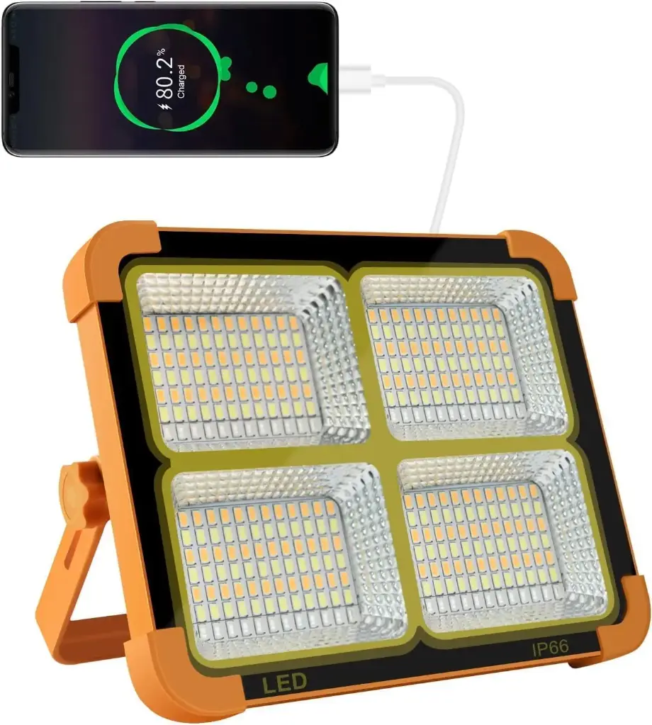iodoo Cosyeasy Portable Led Work Solar Light 100W 16500Mah 10000 Lm With Stepless Brightness Job Site Battery Rechargeable Floor For Worklight Hurricane Father's Day Gift, Orange,White 