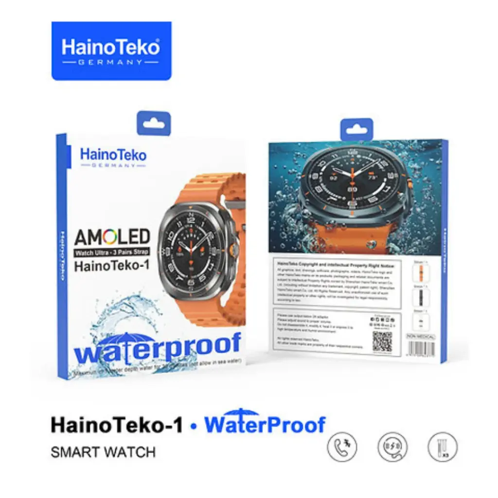 HainoTeko-1 Waterproof Smartwatch With AMOLED Display and 3 Pair Straps For Men
