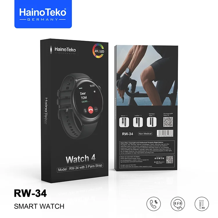 Haino Teko RW-34 AMOLED Display Smart Watch with 3 Pair Strap For Men's and Boys 