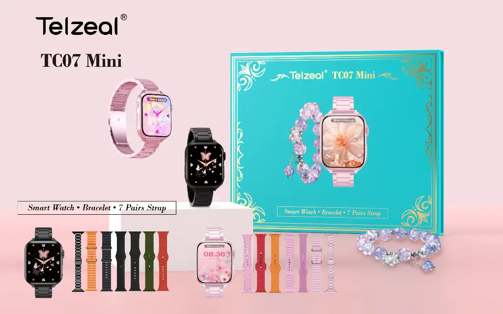 Telzeal TC07 Mini Women's Smart Watch with 7 Pairs of Straps