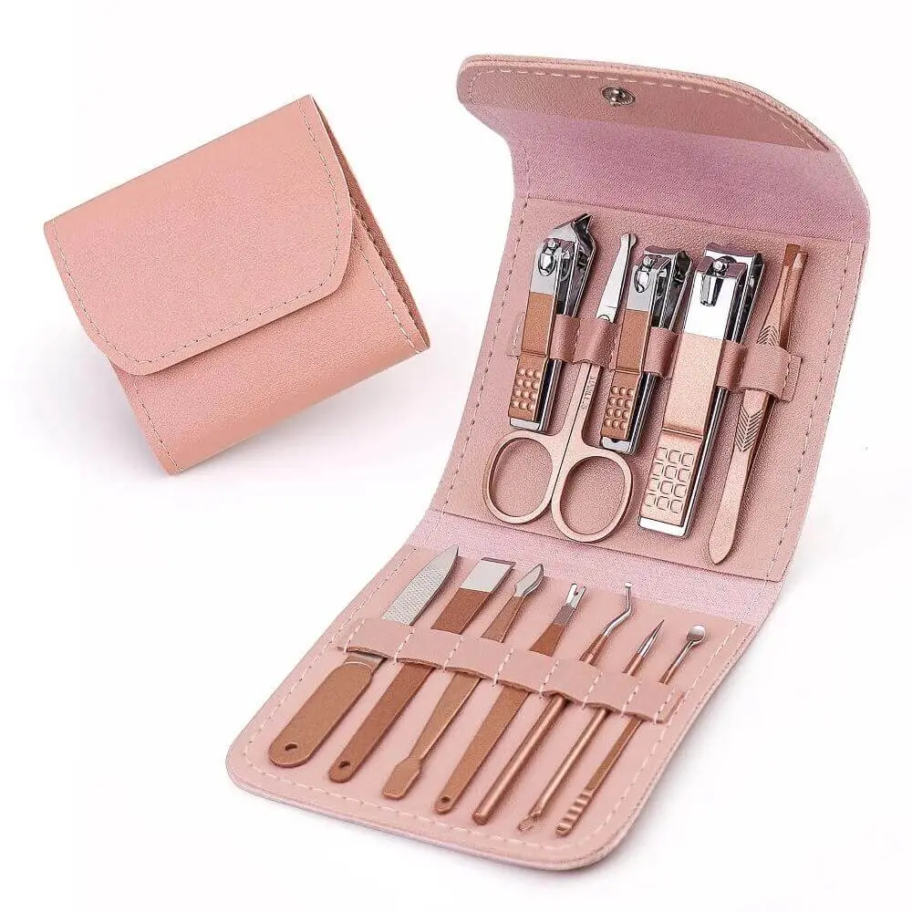 12 In 1 Nail Clippers Beauty Tool Portable Set Leather Bag 