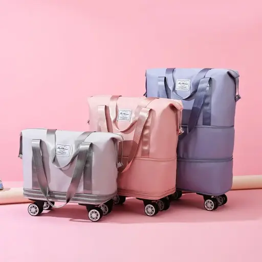 Rolling Duffle Bag with Wheels and Handle Foldable Travel Bag Expandable Carry on Bag with Detachable Casters Wheeled Weekender Bag for Women & Men
