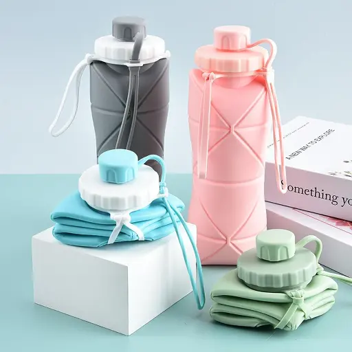 Folding Silicone Water Bottle Sports Water Bottle Outdoor Travel Portable Water Cup Running Riding Camping Hiking Kettle - 600 Ml 