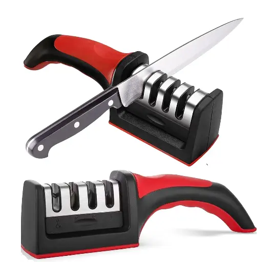 Knife Sharpeners for Kitchen Knives– Stainless Steel 4 in1 Kitchen Knife Sharpener – Ergonomic and Easy to Use Knife Sharpening Kit with 4 Stage Sharpening Slots