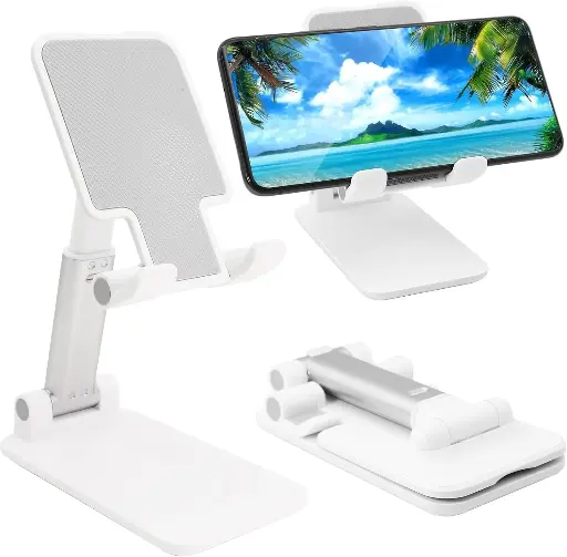 Cell Phone Stand, Folding Desktop Phone Stand, Angle Height Adjustable Mobile Phone Holder for Desk, Office, Tablet Stand Compatible with All Phones 4-10 Inches Cell Phone/Tablet 
