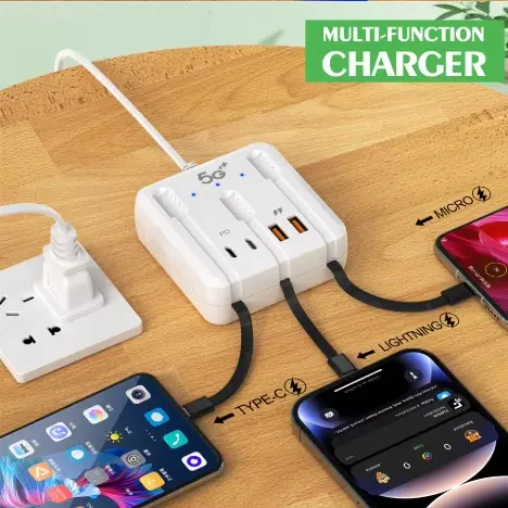 USB Charger 66W PD 4 Ports Type C Fast Charging Travel Adapter For iPhone15 14 Samsung Xiaomi Mobile Phone Charger EU/US/UK Plug 