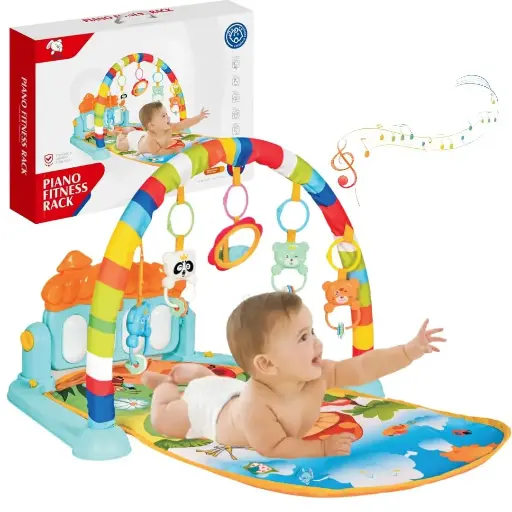 Baby Piano Play Mat Gym & Fitness Rack with Hanging Rattles Keyboard Set with Music Mode & Additional Rattle Ball - Multicolor