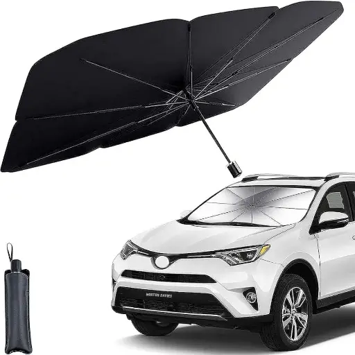 Car Sun Light Windshield Cover, Umbrella Windshield Sun Light for Car Front Window，Sun Protection & Heat Insulation Sun Light Full Cover Sun Light for Most Vehicles (Black)