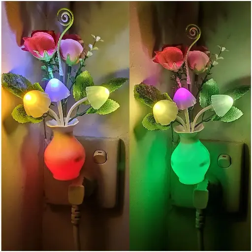 Plug in LED Night Light w/Auto Dusk to Dawn Sensor,AUSAYE 0.5W Energy Saving Lamp Dream Nightlight Rose Flower Mushroom Lights for Kids Adults Bedroom,Bathroom,Living Room,Kitchen