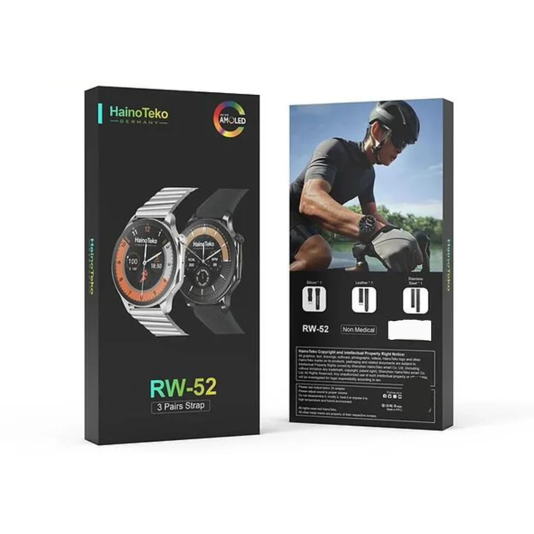 Haino Teko Germany RW52 Round Shape AMOLED Display Smart Watch With 3 Pair Straps For Men and Boys_Silver