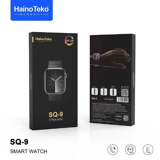 Haino Teko SQ9 Full Screen AMOLED Display Smart Watch With 3 Pair Straps and Wireless Charger For Ladies and Gents 