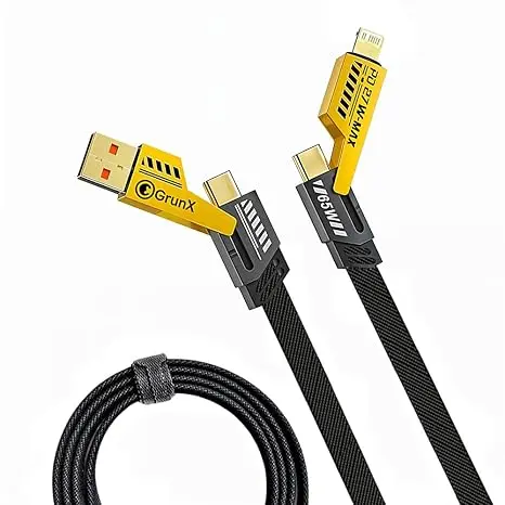  Gen 4 in 1 Cable | Gold Plated Ports | Ultra Fast Charging & Data Transfer | Supporting Thunderbolt, Type C, Lightning, Type A for All iPhones & Laptop