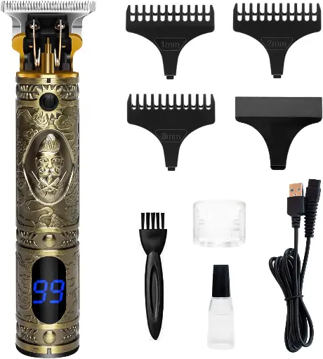 YACD Professional Mens Hair Clippers Zero Gapped Cordless Hair Trimmer Professional Haircut & Grooming - Upgraded T Blade Hair Trimmer for Men - Rechargeable with Limit Combs Guards & LED Display