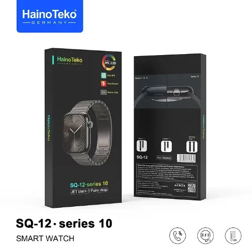 HainoTeko SQ-12 Series 10 Smart Watch with AMOLED Display Chat GPT Video Recording and 3 Pair Straps Designed for Ladies and Gents Black 