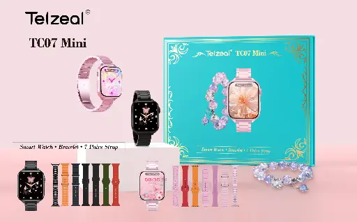 Telzeal TC07 Mini Women's Smart Watch with 7 Pairs of Straps