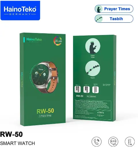 Haino Teko Germany RW50 Super Max Size Round Shape Curved AMOLED Display Smart Watch With 3 Pair Straps For Gents and Boys