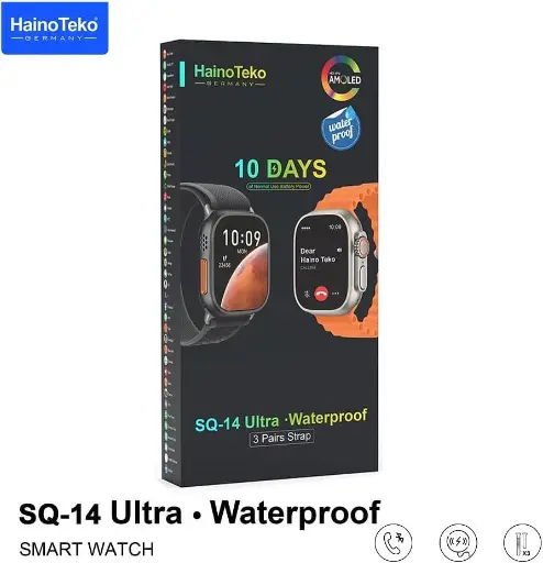 HainoTeko SQ-14 Smartwatch, AMOLED Display, 10-Day Battery Life, 3 Straps, Wireless Charging (Silver) 