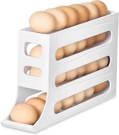 4 Tiers Egg Holder for Fridge - Fridge Egg Organizer, Auto Rolling Fridge Egg Organizer, Space-Saving Egg Dispenser Holder, Large Capacity Egg Dispenser for Refrigerator
