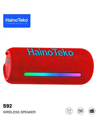 Haino Teko Germany S92 Portable Wireless Speaker With High Bass Sound Quality Multi Functional Button Cotrol and LED Light Red 