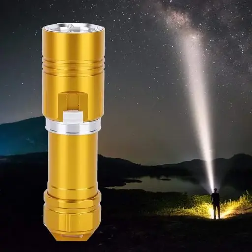 Ubervia® Diving Flashlight, 100000 Hours Service Life Aluminium Alloy LED Flashlight for Hiking for Camping for Diving(Gold)