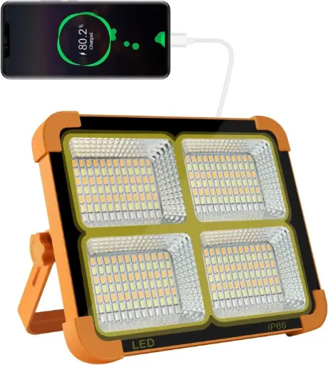 iodoo Cosyeasy Portable Led Work Solar Light 100W 16500Mah 10000 Lm With Stepless Brightness Job Site Battery Rechargeable Floor For Worklight Hurricane Father's Day Gift, Orange,White 