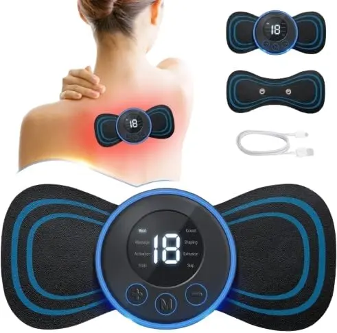 Wireless Body Massager Machine for Pain Relief | 8 Modes & 19 Strength Levels | EMS Vibrating Mini Butterfly Massager for Back, Neck, Shoulders, and Legs 