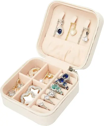 PU Leather Small Jewelry Box, Travel Portable Jewelry Case for Ring, Pendant, Earring, Necklace, Bracelet Organizer Storage Holder Boxes 