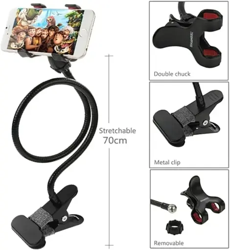 Long ARM Flexible Mobile Holder, Lazy Bracket Stand, Clip Holder, Metal Double Clip for All Mobile, Fit On Desktop Bed Mobile Stand for Bedroom, Office, Kitchen