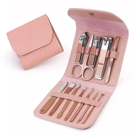 12 In 1 Nail Clippers Beauty Tool Portable Set Leather Bag 