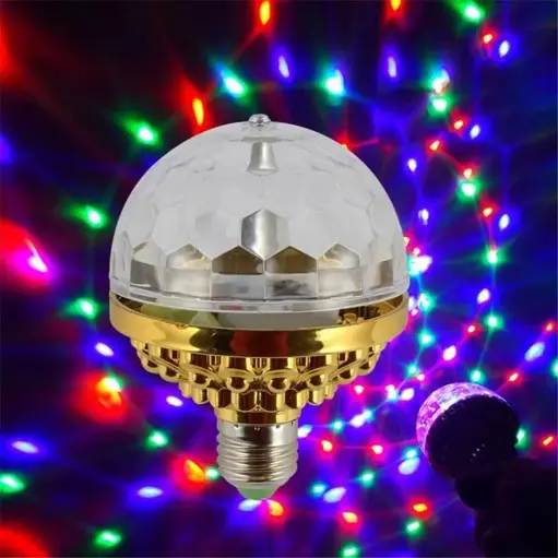 Colorful Rotating Ball Light DJ Crystal RGB Party Light Disco Ball LED RGB Strobe Party Lamp Bulb Rotating Ball Light Bulb with Socket 