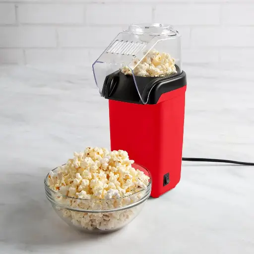 Hot Air Popcorn Popper, Healthy and Delicious Popcorn in Minutes, Fast and Easy-to-Use, Built-In Measuring Cup and Butter Warmer, 8 Cups, Red
