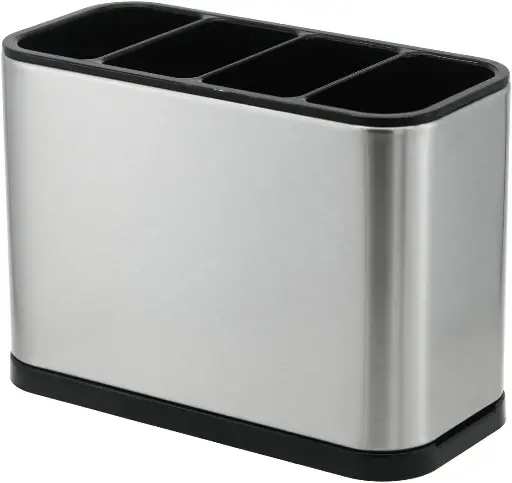 Kitchen Utensil Holder for Countertop Flatware Organizer Utensil Crock Holder Caddy Anti Slip Drip Tray Stainless Steel,7.1 x 3.4 x 5.2 inch 