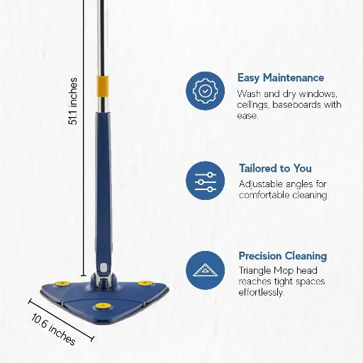 360° Rotatable Adjustable Cleaning Mop Triangle Squeeze Mop Telescopic Triangle Mop for Wall Cleaning for Home Kitchen House Floor Wall Window Pool Ceiling Tile Laminate Floors 