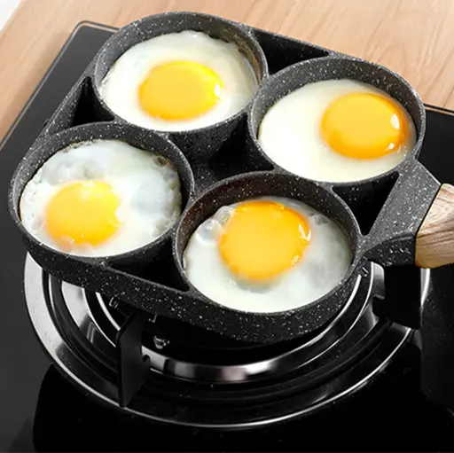 yarlung 4-Cup Fried Egg Frying Pan with Brush for Oil, Non-stick Poached Egg Pan Pancake Skillet for Burger, Omelet, Outdoor Camping