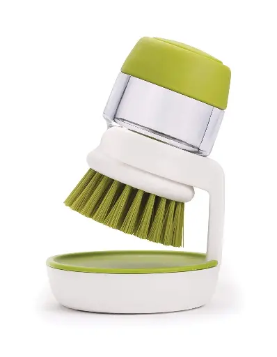 Multipurpose Plastic Cleaning Brush with Soap Dispenser and Storage Stand – Non-Scratch Bristles – Easy-to-Fill Reservoir – Multi-Color (1 Pack)