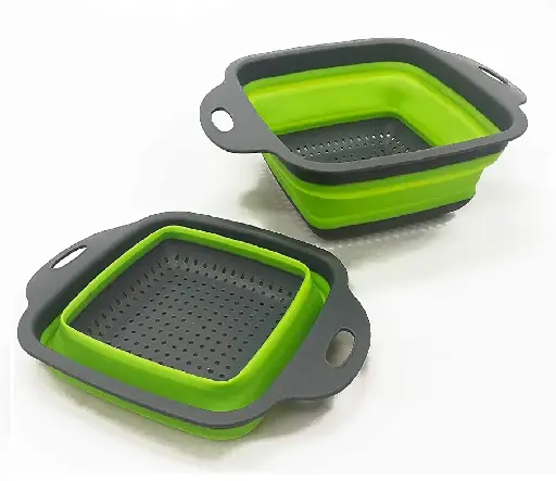 Collapsible Silicone Colander | Foldable Kitchen Strainer Basket with Handles | Food-Grade Drain Basket for Fruits, Vegetables, Pasta & Rice | Space-Saving, Durable & Heat-Resistant 