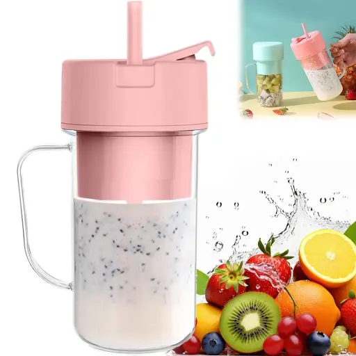 Juicer Cup Pink Six-Leaf Blade English Version Straw Cup, Portable for and Shakes Fresh Juice Portable Usb 6 Smoothie Great for Kitchen Home Party Travel Outdoor