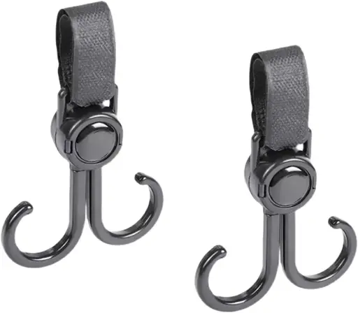 2pcs Set Double Stroller Swivel Hooks Multifunctional Adjustable Bicycle Stroller Hooks for Hanging Bags for Mommy Diaper Bag, Pushchair, Shopping Grocery, Backpack